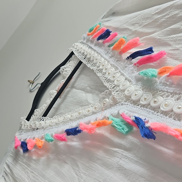 2/$20 Finovas - White with Colorful Tassels Swimsuit CoverUp - Picture 3 of 6